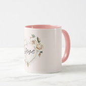 Romantic Cream Blush Roses Feathers Floral Heart Tasse (VorderseiteRechts)