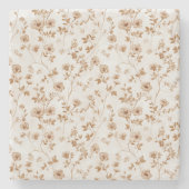 Romantic Cream Brown Floral Steinuntersetzer (Vorderseite)