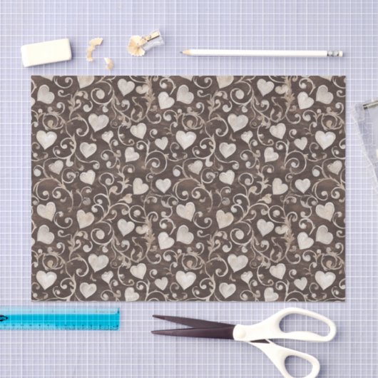 Romantic Cream Brown Hearts Bridal Shower Seidenpapier (Handwerk)