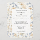 Romantic Cream Floral Blue Leaves Wedding Einladung (Vorne/Hinten)