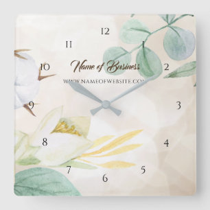 Romantic Cream Floral Elegant Website Boutique Quadratische Wanduhr