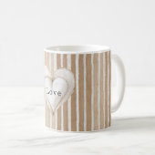 Romantic Cream Heart Brown Stripes Love Kaffeetasse (VorderseiteRechts)