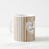 Romantic Cream Heart Brown Stripes Love Kaffeetasse (Vorderseite Links)