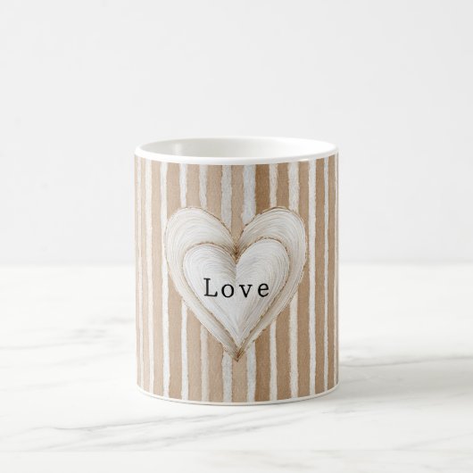 Romantic Cream Heart Brown Stripes Love Kaffeetasse (Mittel)