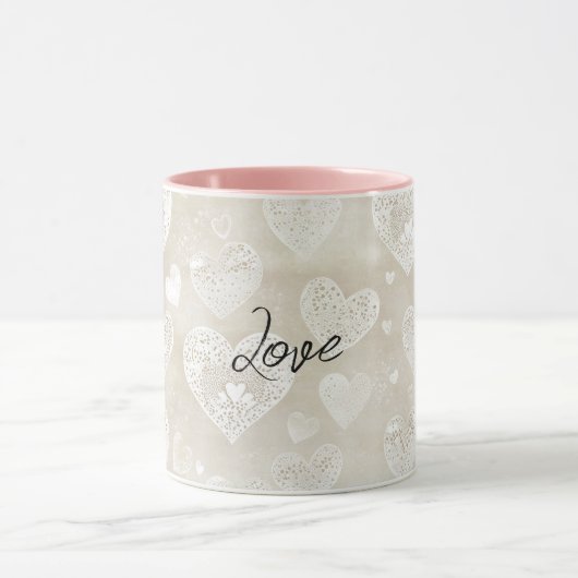 Romantic Cream Hearts Tasse (Zentrum)