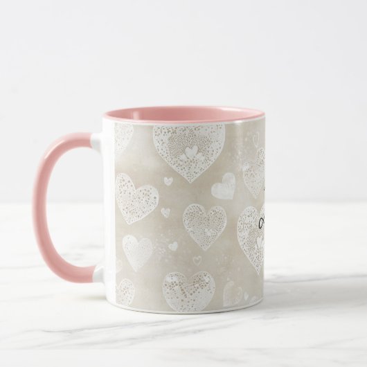 Romantic Cream Hearts Tasse (Links)