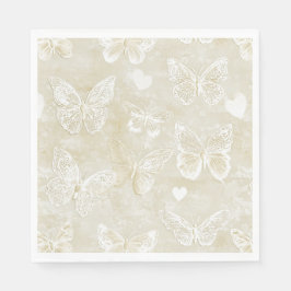 Romantic Cream Ivory Butterflies Hearts Wedding Serviette