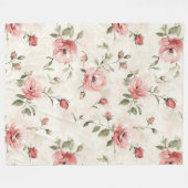 Romantic Cream Pink Roses Floral Fleecedecke (Vorderseite (Horizontal))