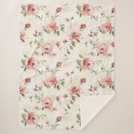 Romantic Cream Pink Roses Floral  Sherpadecke