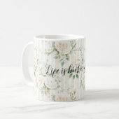 Romantic Cream Roses Floral Bridal Shower Wedding Kaffeetasse (Vorderseite Links)