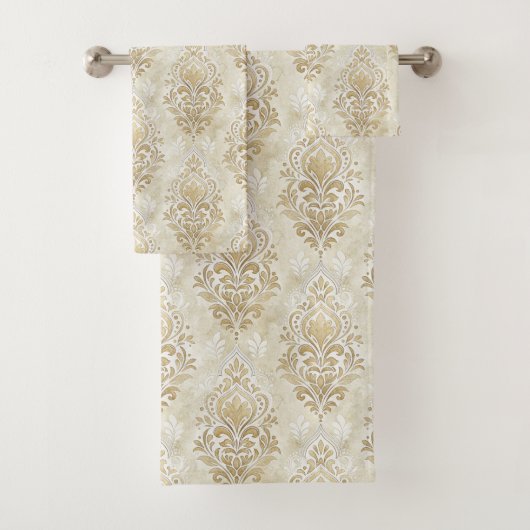Romantic Cream Towels Victorian Damask Touch Badhandtuch Set (Insitu)
