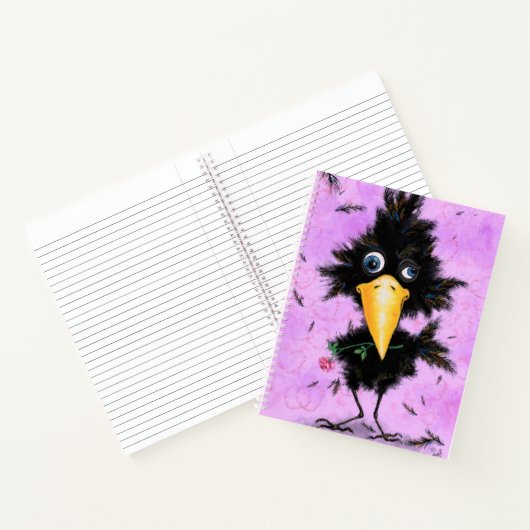 Romantic Crow with Rose Notebook Cartoon Notizblock (Innenseite)