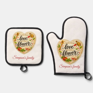 Romantic Custom Family –Cooking with Love   Ofenhandschuh & Topflappen-Set