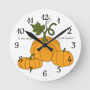 Romantic Cute orange pumpkin harvest    Runde Wanduhr