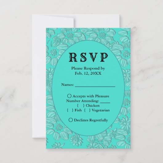 Romantic Daisies Turquoise Wedding RSVP Menu Card Karte (Vorderseite)