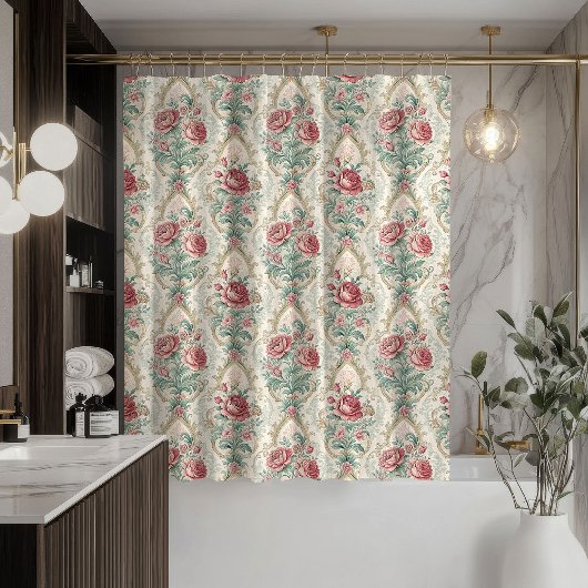 Romantic Damask Curtain Pastel Victorian Accent Duschvorhang