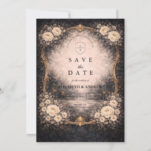 Romantic Dark Baroque Wedding Save The Date (Vorderseite)