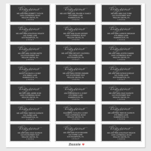 Romantic Dark Black Guest Address Labels (Blatt)