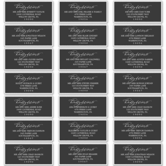 Romantic Dark Black Guest Address Labels (Vorderseite)