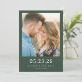 Romantic Dark Green Minimalist Photo Save The Date (Stehend Vorderseite)
