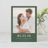 Romantic Dark Green Photo Save The Date (Stehend Vorderseite)