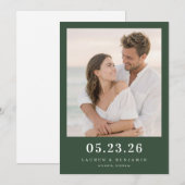 Romantic Dark Green Photo Save The Date (Vorne/Hinten)