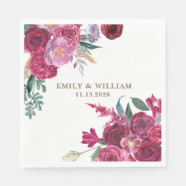 Romantic Dark Moody Burgundy Maroon Floral Wedding Serviette