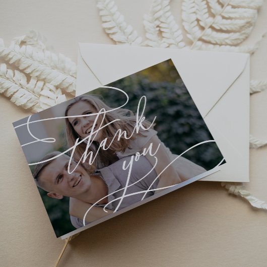Romantic Dark Photo Overlay Wedding Thank You Card Dankeskarte