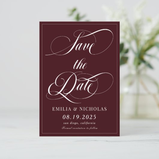 Romantic Dark Red  Save The Date (Stehend Vorderseite)