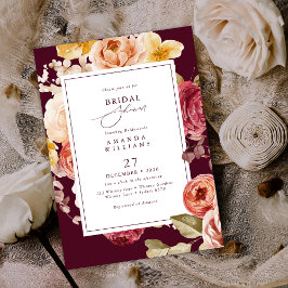 Romantic Deep Burgundy Floral Bridal Shower Einladung