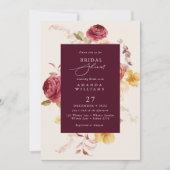 Romantic Deep Burgundy Floral Bridal Shower Einladung (Vorderseite)