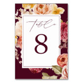 Romantic Deep Burgundy Floral  Bridal Shower  Tischnummer (Vorderseite)