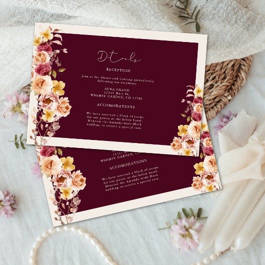 Romantic Deep Burgundy Floral Elegant Wedding Begleitkarte
