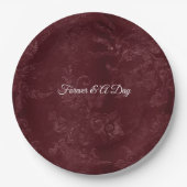 Romantic Deep Red Burgundy Floral Wedding Pappteller (Vorderseite)