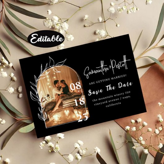 Romantic Delicate Black Arch Save The Date Cards Einladung