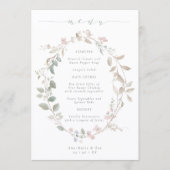Romantic Delicate Blush Floral Wreath Wedding Menükarte (Vorderseite)
