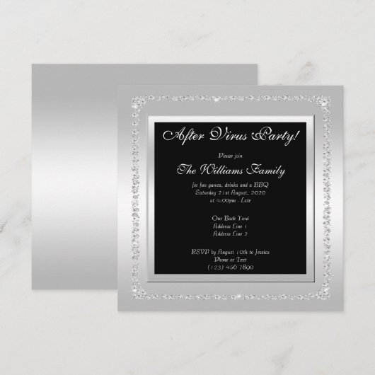 Romantic Diamonds Silver "After Virus Party" Einladung (Vorne/Hinten)