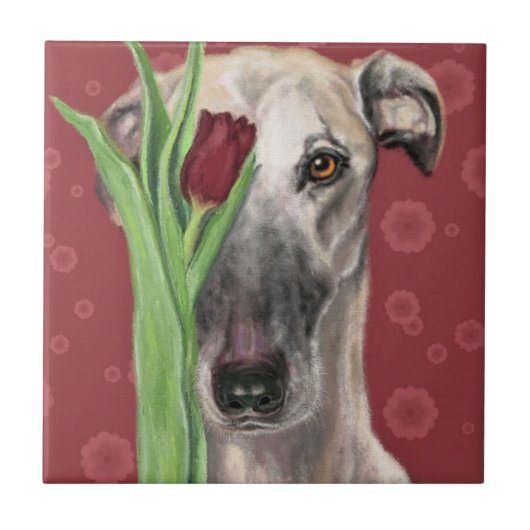 Romantic Dog with Flower Ceramic Tile - Painting Fliese (Vorderseite)