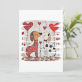 Romantic Dogs with Heart Balloons Einladung (Stehend Vorderseite)