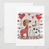 Romantic Dogs with Heart Balloons Einladung (Vorne/Hinten)