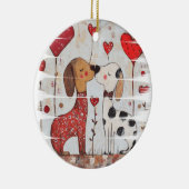 Romantic Dogs with Heart Balloons Keramik Ornament (Rechts)