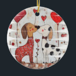 Romantic Dogs with Heart Balloons Keramik Ornament<br><div class="desc">Romantic Dogs with Heart Balloons, Two cartoon-style dogs share a moment surrounded by heart-shaped balloons. The background features a rustic wood texture. Dog, romance, balloons, cartoon, love, cute, rustic, background, moment, cartoon style, heart-shaped, rustic wood background, whimsical, cute, adorable, love, couple, affection, valentine, pet love, canine companions, friendship, celebration, cozy,...</div>