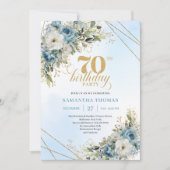Romantic Dusty Blue 70th Birthday Invite Einladung (Vorderseite)