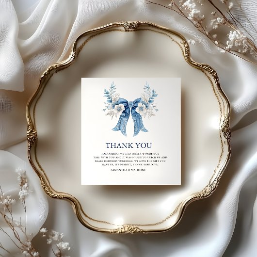Romantic Dusty Blue Bow & Roses Wedding Dankeskarte