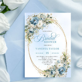 Romantic Dusty Blue Eucalyptus Gold Bridal Shower  Einladung