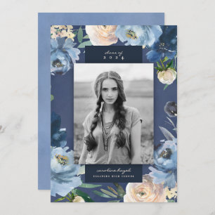 Romantic Dusty Blue Floral Abschluss Foto Ankündigung