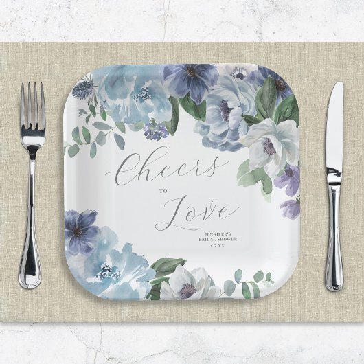 Romantic Dusty Blue Floral Brautparty Party Pappteller