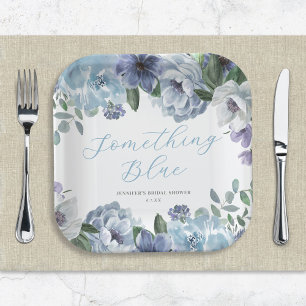 Romantic Dusty Blue Floral Brautparty Party Pappteller