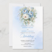 Romantic Dusty Blue Floral Eucalyptus Gold Wedding Einladung (Vorderseite)