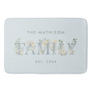Romantic Dusty Blue Floral Family Monogram Badematte